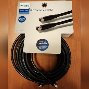 Philips RG6 Coax Cable 3GHz digital 25ft lack - use with any brands - NWT!